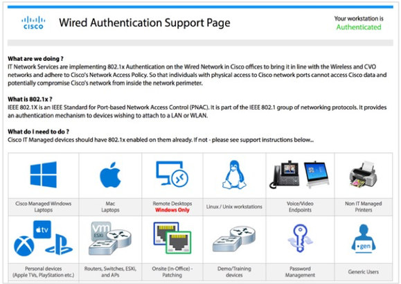 Figure17: Web Authentication Internal portal support page