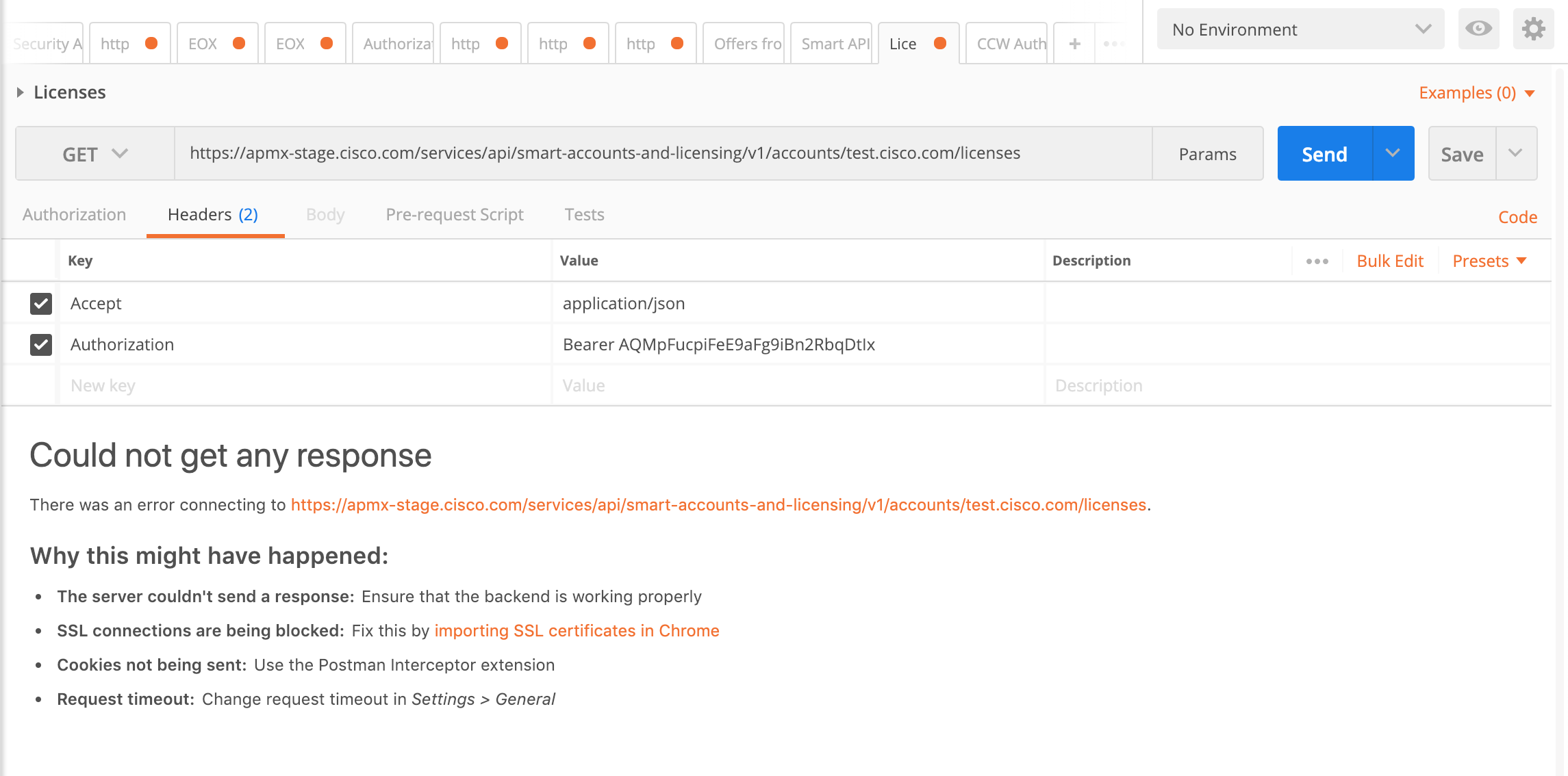 Getting error when trying to make a Smart API Call. - Cisco Community