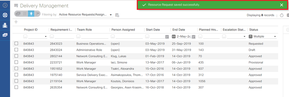 9. Canceling or Updating a Rejected Direct Assignment_Request Change_Resource Request Saved Successfully.png