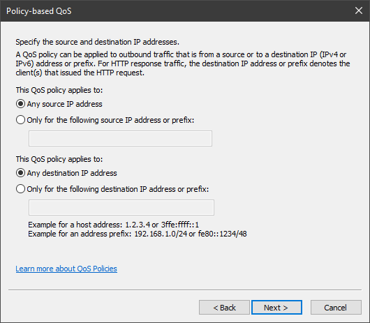 Apply the policy to any source and destination IP address.  And then click next.