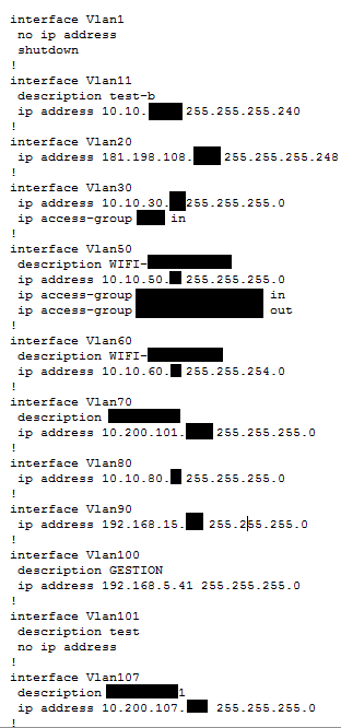 Vlans present in the Core Switch