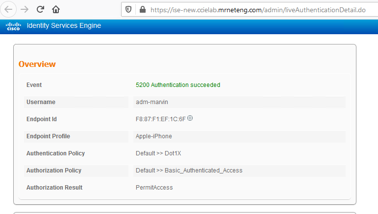 ISE Authentication Detail