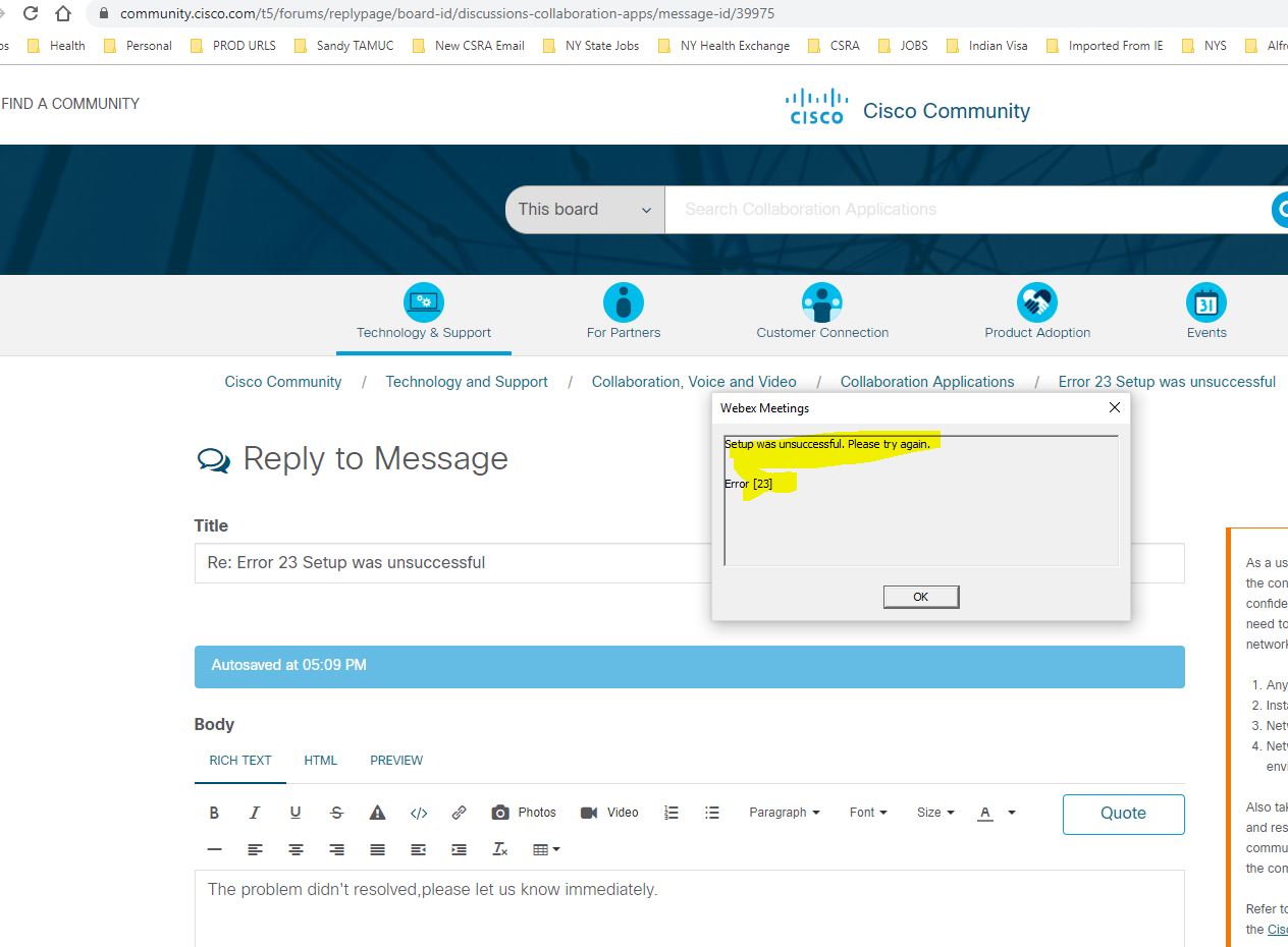 Error 23 Setup was unsuccessful Cisco Community