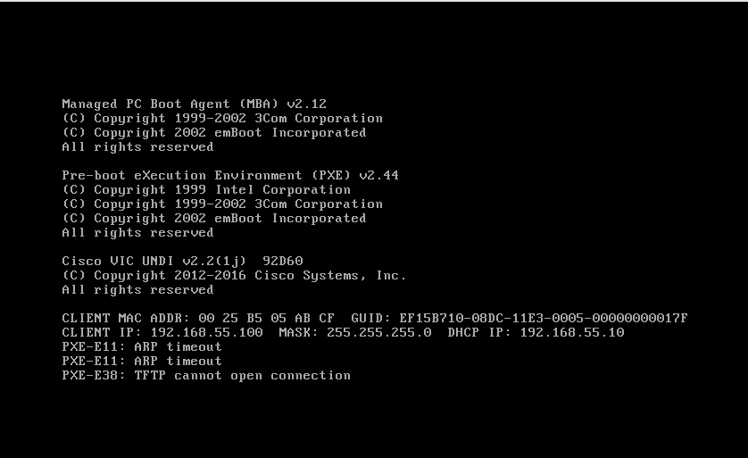 Solved: Can't PXE Boot [but the PXE request succeeded] - Error Tftp - Cisco  Community