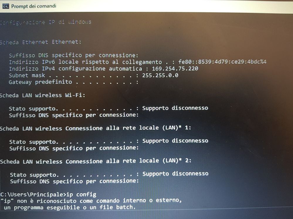 Excuse if you don't understand because I'm italian and my cmd is in italian, this is the ip that I see if I'm connected to the cisco