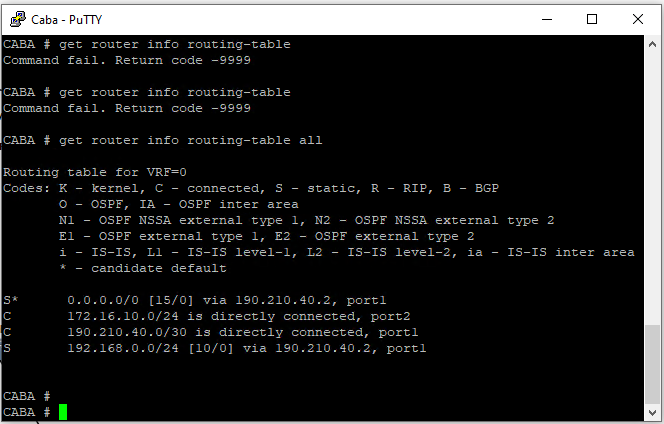 esta es la tabla de enrutamiento de fortinet