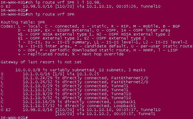 DR-WAN vrf SPR routing table.JPG