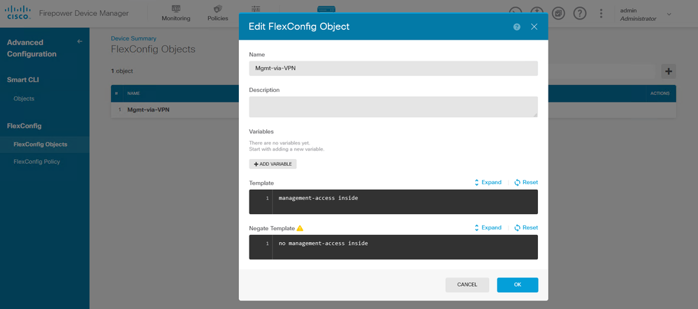 FDM Flexconfig for management-access