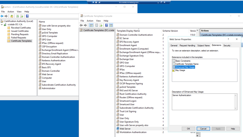 Template management on the CA (Windows Server 2016)