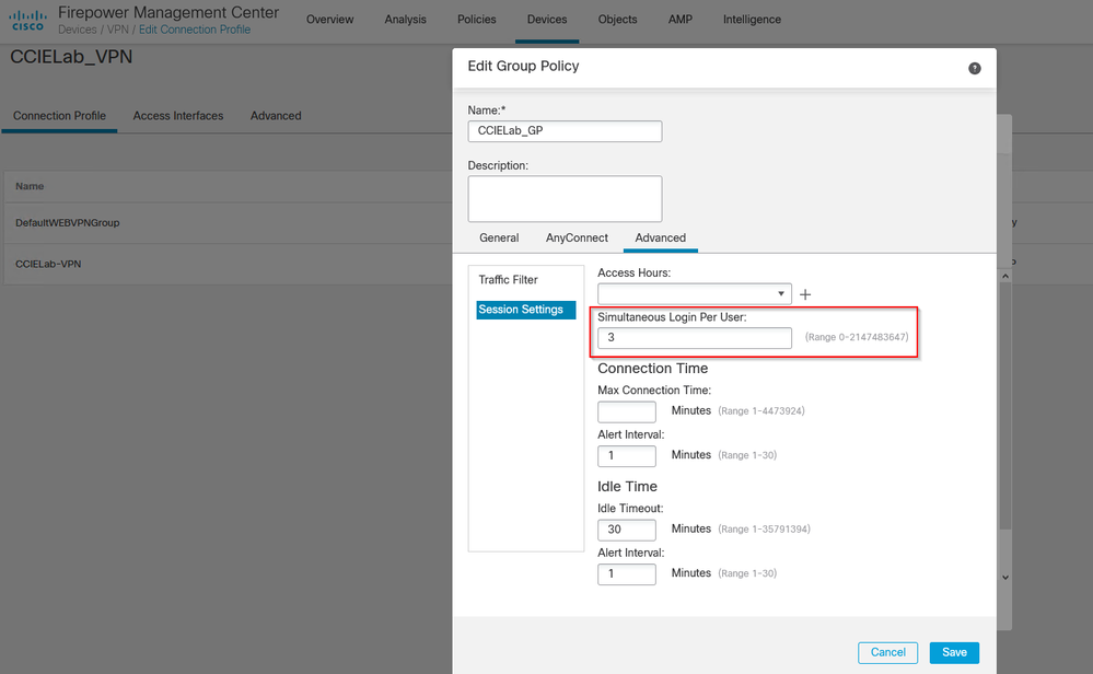 FTD VPN Max logins