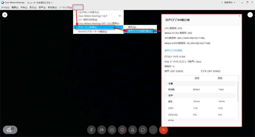 ヘルプ > パフォーマンス診断 > 音声とビデオの統計値