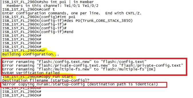 I tried to copy running config into startup config with "WRITE" and "COPY  RUN START" commands on "CI... - Cisco Community