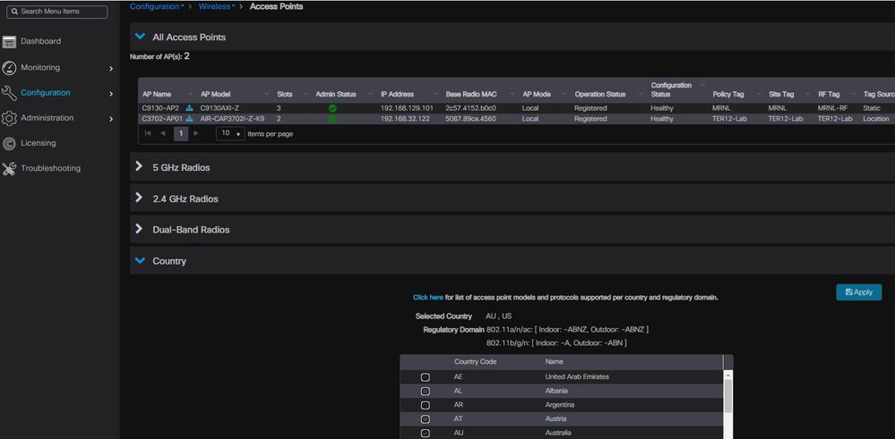 C9800 vWLC AP country code configuration on AP - Cisco Community