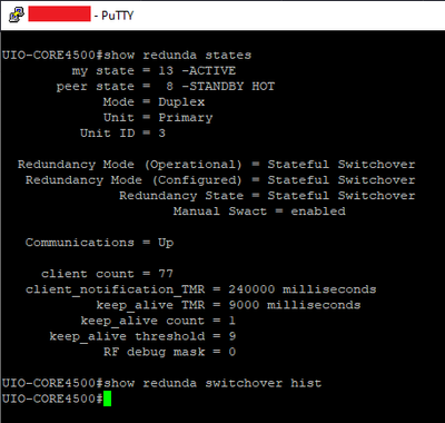 Figure 10: show redundancy states and show redundancy switchover history