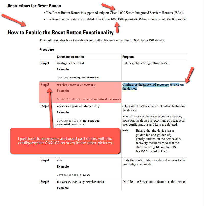 No Service Password recovery Cisco Community