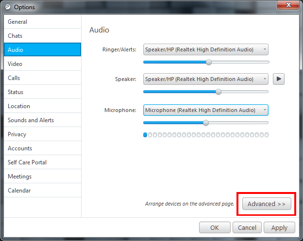 Jabber for Windows Audio Setting Method 2